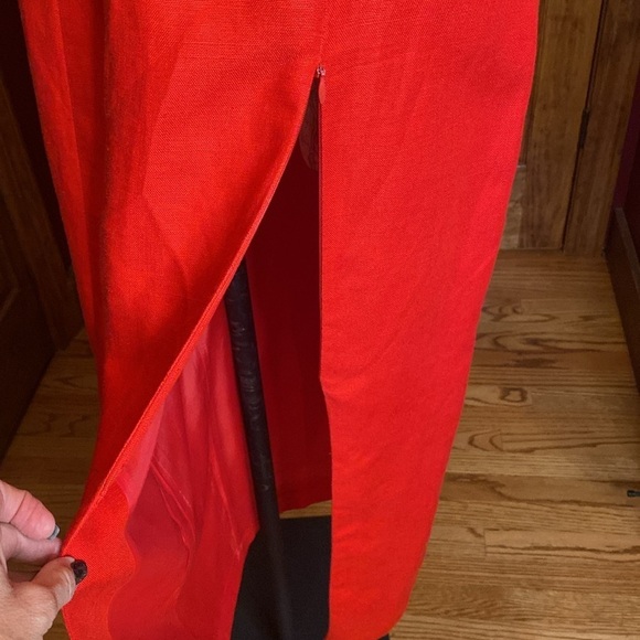 VTG 80s Geary Roark Kamisato Red Linen blend Backless Halter Maxi Dress sz 12 - Picture 9 of 13